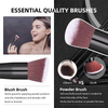 A set of essential quality makeup brushes including a blush brush and a powder brush shown against a dark background.