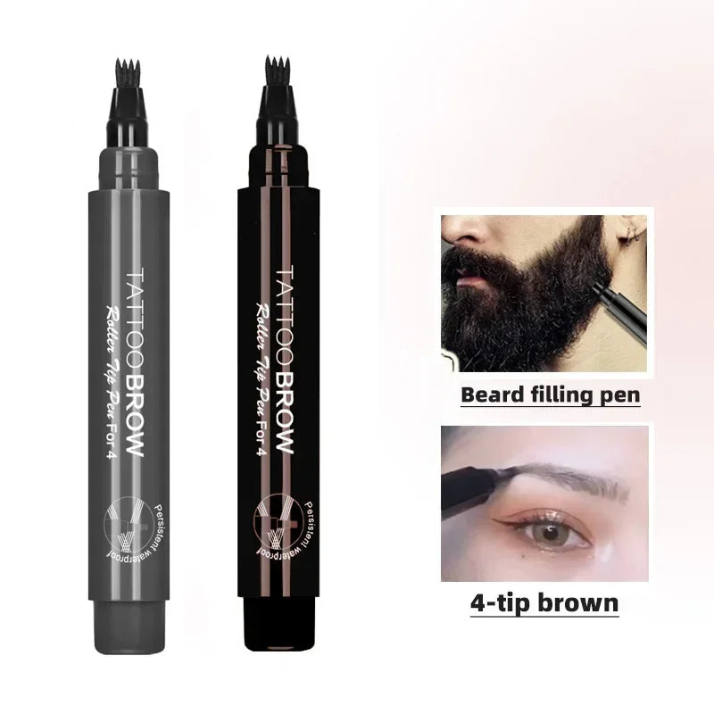 A set of four tattoo brow and beard filling pens in black packaging.