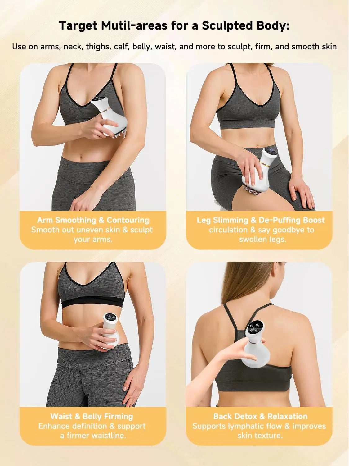 Sammlung von Body-Sculpting-Massaged für Arme, Beine, Bauch und Taille zur Glättung und Festigung der Haut.