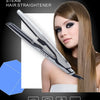 A woman is shown using a professional steam hair straightener for straightening her long brown hair.