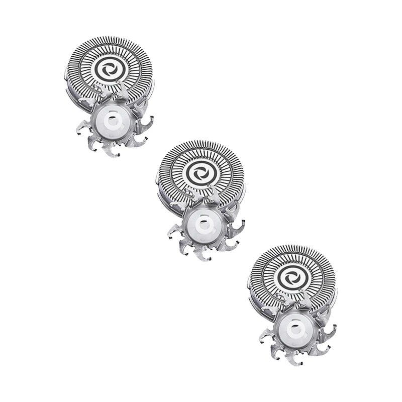 Three replacement shaver heads for electric razors shown individually.