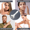 A collage showing various skin and hair treatments including anti-aging, firming, and patchy beard growth solutions.