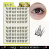 A plastic tray of Dingsen Cluster Eyelash Extensions showing various lash styles and a close-up of an eye.