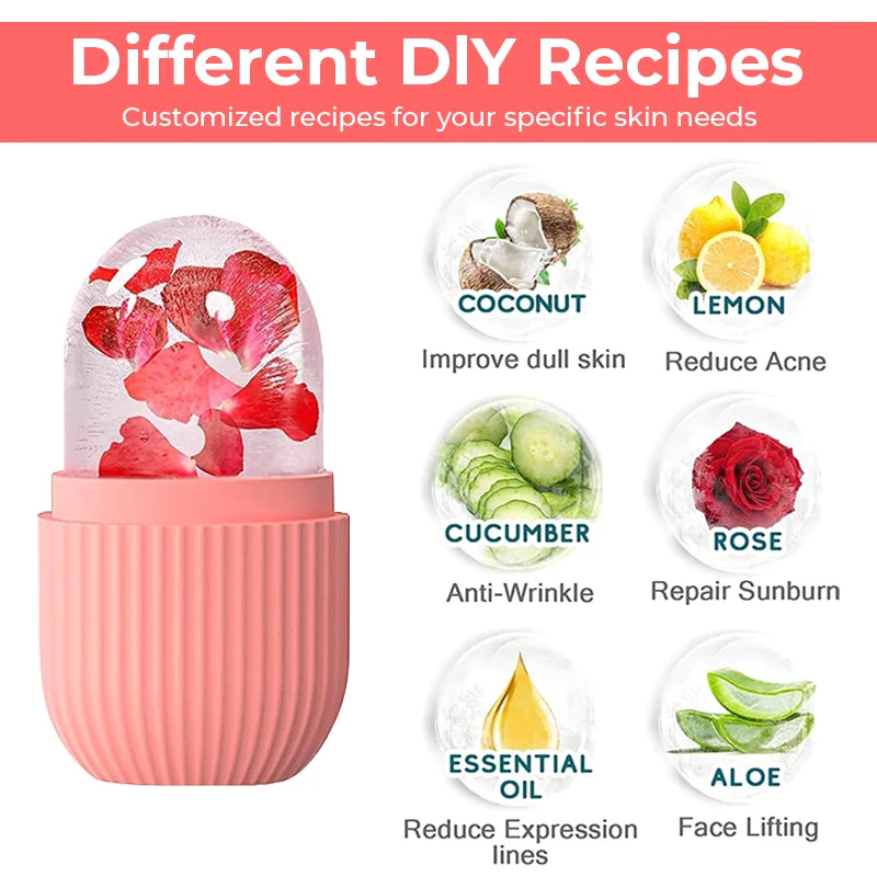 Râpe à glaçons en silicone rose pour recettes DIY avec huile essentielle de coco, citron, rose, concombre et aloès