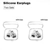 Two sets of silicone earplugs shown with and without their storage cases.