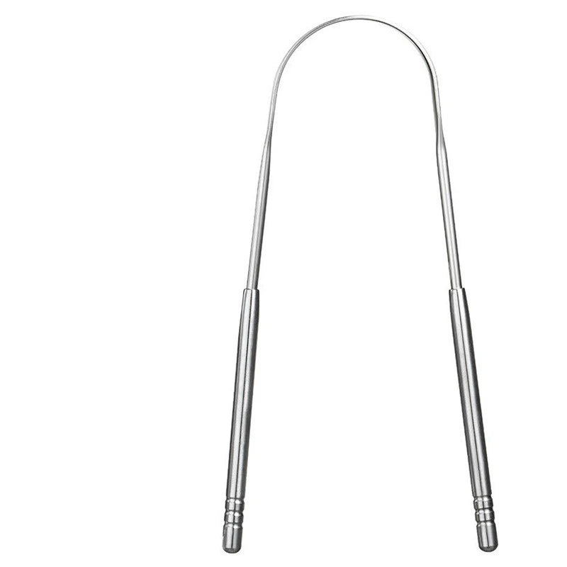 Stainless steel U-shaped tongue scraper for oral cleaning