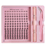 A pink DIY lash extension kit featuring multiple lash trays and tools including Bond, Seal, and remover.