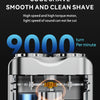 A close-up view of a silver portable electric shaver with an illuminated blade and electrical sparks.