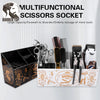 A black multifunctional scissors socket storage case with compartments for tools, combs, and clips.
