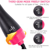 Close-up view of a black hair dryer brush with a third gear mode switch showing high, middle, low, and off settings.