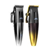 A pair of black and gold professional rechargeable hair clippers with cool blade technology.