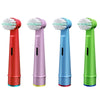 Four replacement toothbrush heads in red, purple, blue, and green colors for Oral-B electric brushes