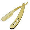 A professional stainless steel straight edge barber razor with a gold finish.