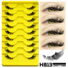 Gelbes Plastikblech mit HB13 Kunstfuchs-Cat-Eye-Wimpern und einer Musterprobe.