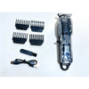 A professional cordless hair clipper trimmer with multiple attachments and a charging cable.