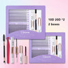 Deux boîtes de kits d'extensions de cils ISEEN, contenant des clusters individuels et des outils pour extensions DIY
