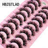 A pink plastic tray holding 10 pairs of black false mink eyelashes.