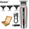 A set of Kemei electric hair clippers with various guard sizes and an included trimmer head.
