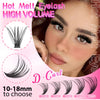 Close-up of a model showcasing hot melt high volume d-curl eyelash extensions with various lengths available