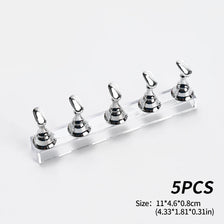 A set of five metallic pink magnetic nail stands displayed on a clear acrylic tray.