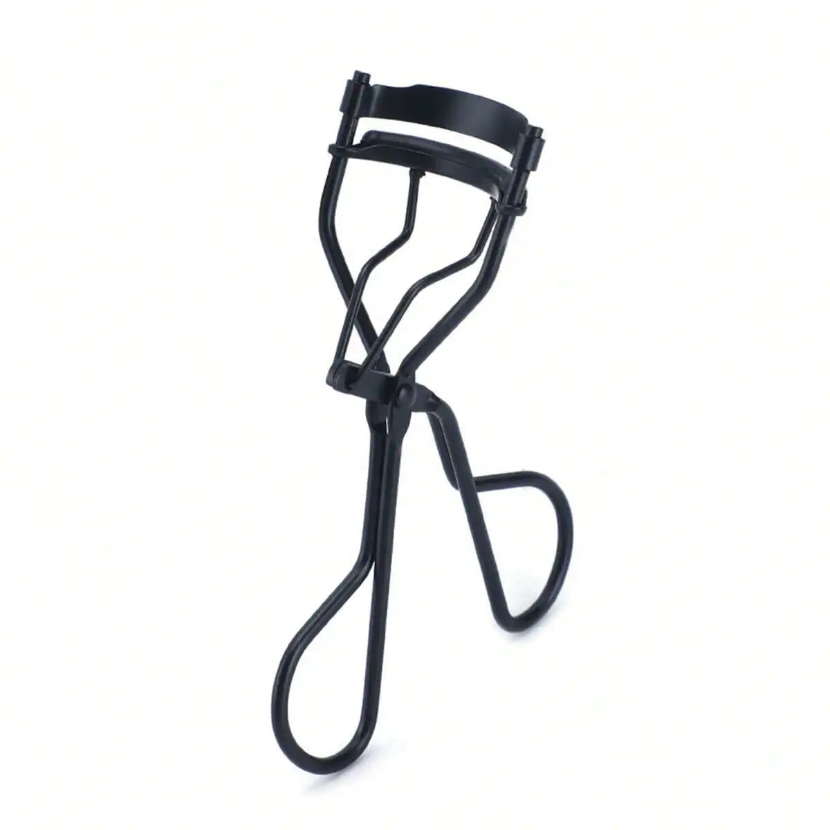 A black metal eyelash curler with a flexible wire frame design.