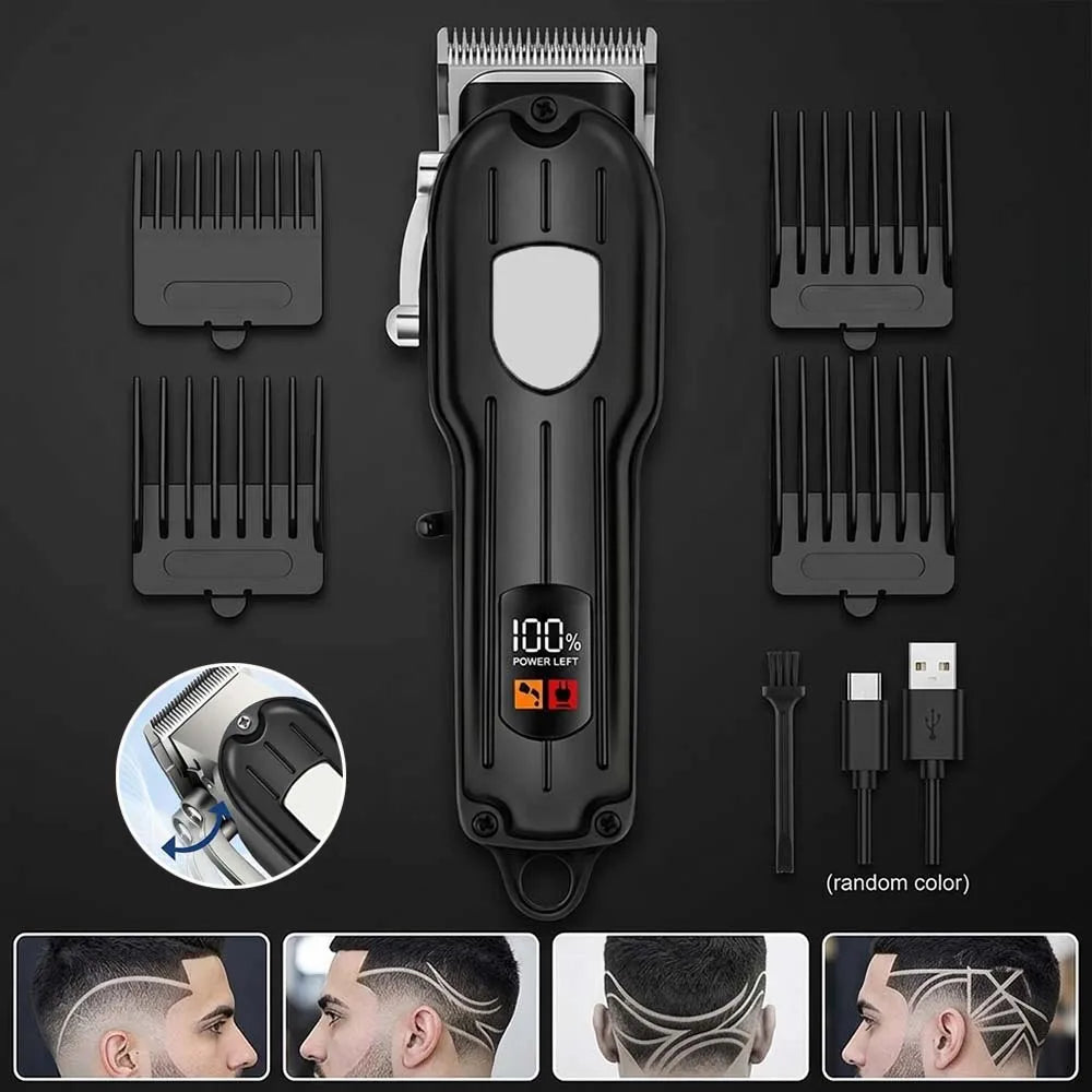 Professionelles 3-in-1 kabelloses Haarschneidemaschine mit verschiedenen Aufsätzen und Anwendungsvideos.