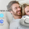 A man and woman relaxing while using a smart cordless hand massager with heat on their hands.