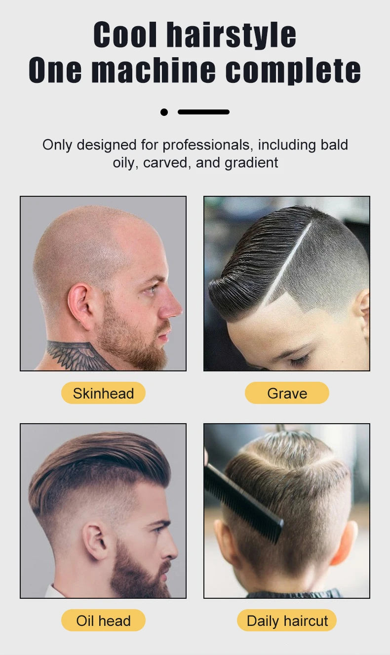 A collection of hairstyles including bald, carved, gradient, skinhead, grave, oil head, and daily haircut styles.