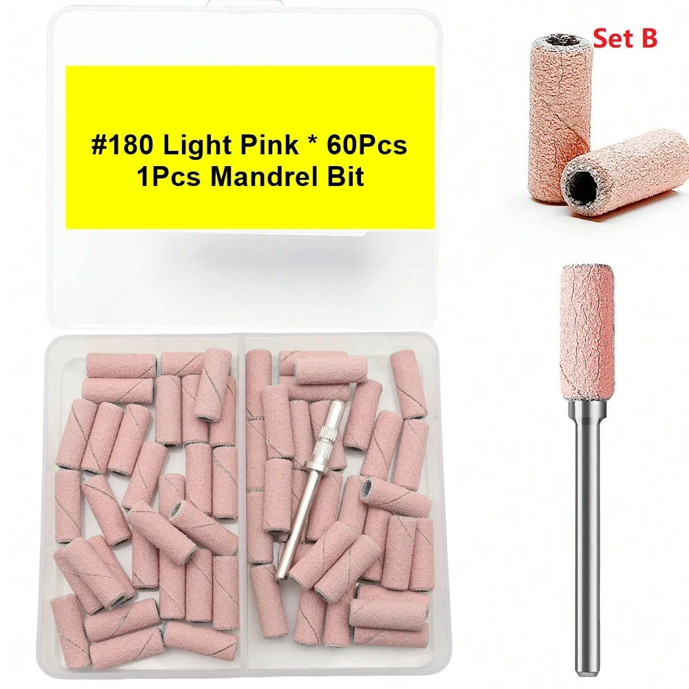 Lot B de 60 fraises mandrins roses et 180 fraises à poncer rose pâle pour foreuses à ongles