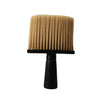 A black hair duster brush with soft blonde bristles.