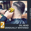 A man is using a Kemel electric foil shaver on the back of his head for gradual whitening treatment.