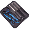 A black case containing professional stainless steel hairdressing scissors and a comb.