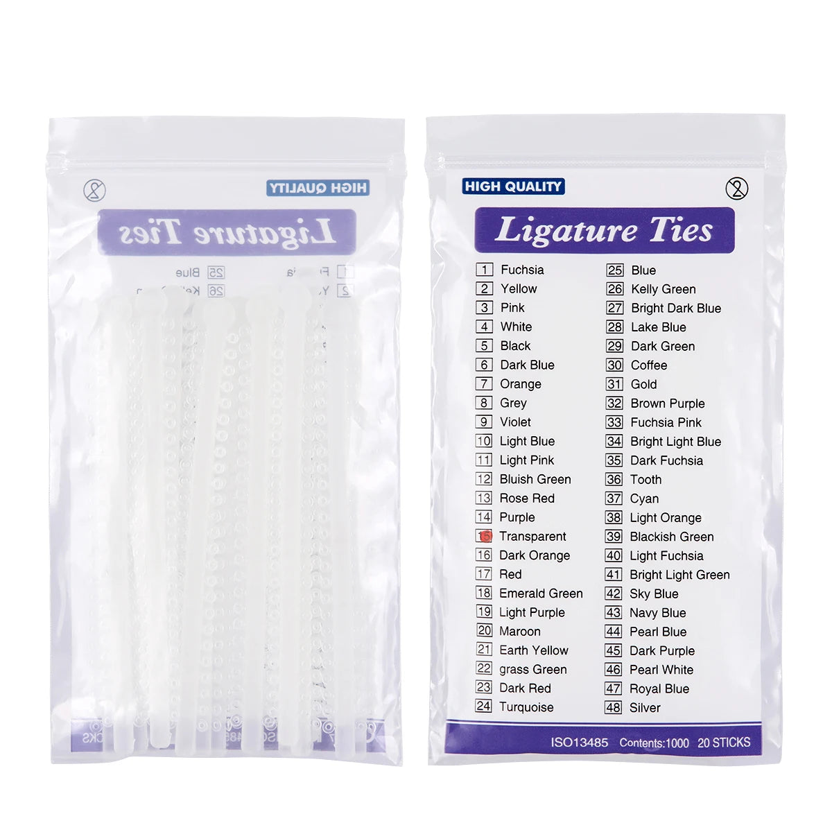 Pack of 20 assorted ligature ties for dental orthodontics in various colors