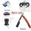 A set of 10 blades and a black shaving razor with a wood handle for professional use.