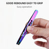 A hand holds a pink and blue precision stainless steel eyebrow trimming set, demonstrating its easy operation.