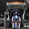 A professional high-speed motor electric hair clipper with a metallic body and visible internal components.