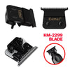 Black replacement blade for a Kemei hair trimmer, shown in various forms.