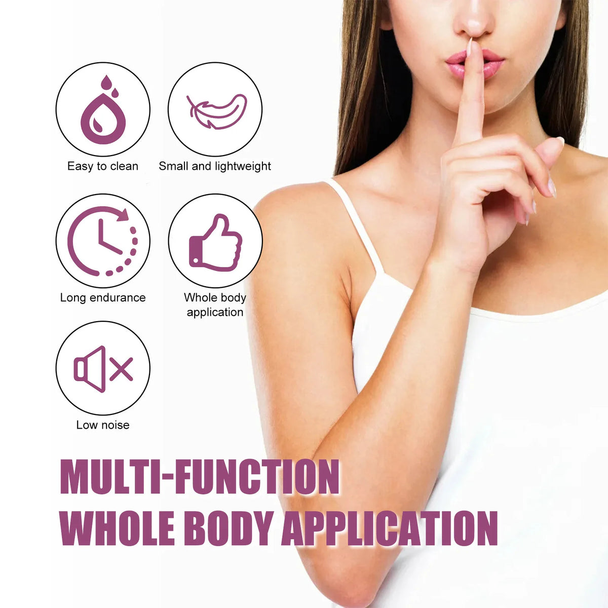 Eine Frau hält einen multifunktionalen Ganzkörper-Epilator, der einfache Reinigung und geringes Gewicht hervorhebt.