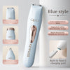 A blue style electric hair trimmer with a replacement head and Type-C charging port shown next to its components.