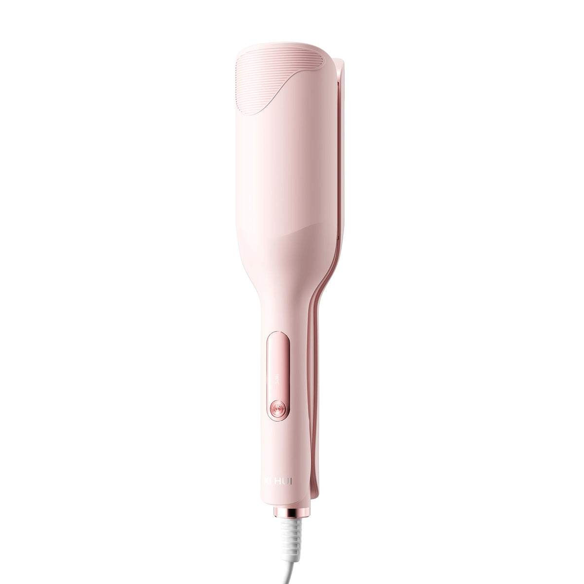 A pink professional double barrel curling iron with a cord.