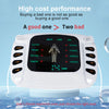 A white multi-mode TENS muscle stimulator device with various buttons and a power cord.