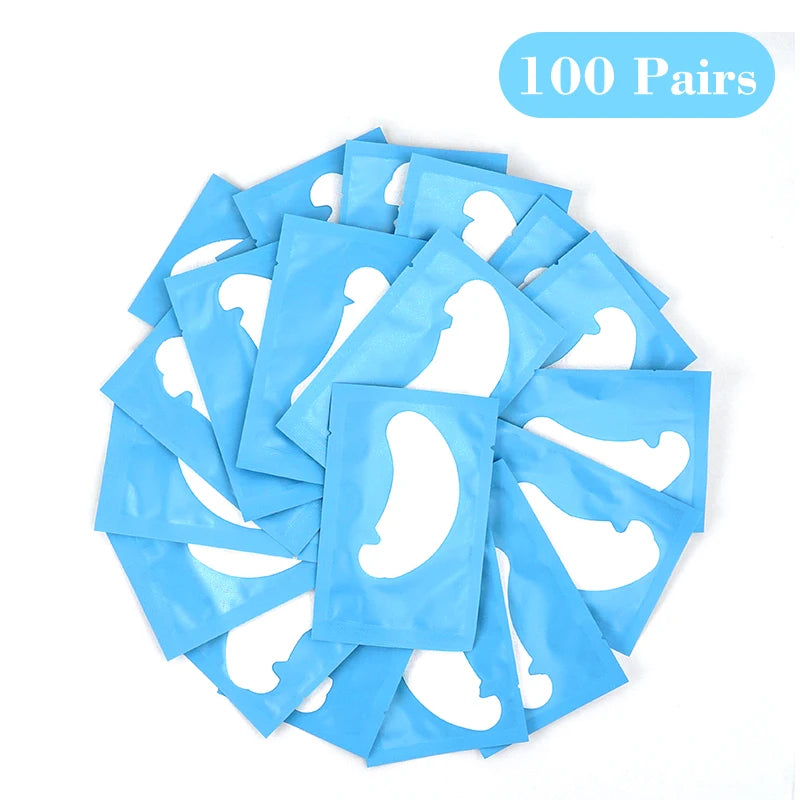 100 paires de pads hydrogel bleu clair pour extensions de cils