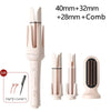 A set of professional automatic rotating ceramic hair curlers in various sizes and a comb.