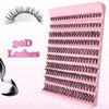 Plateau de faux cils roses en plastique rempli de longs cils naturels noirs individuels.