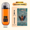 Orange Type-C fast charging nose hair trimmer with data cord and cleaning brush shown on a white background.