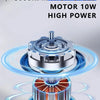 A close-up view of an electric clipper motor with blue energy rings surrounding the spinning blade.