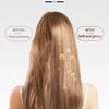 A woman's hair is shown before and after using a negative ionic smoothing treatment for frizz control.