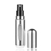A silver portable mini perfume refill spray bottle with a black pump dispenser.