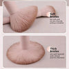A set of professional loose powder makeup brushes showing soft and thick bristles in a dusty rose color.
