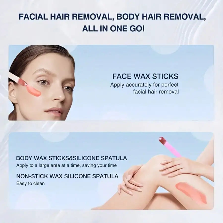 مجموعة قضبان شمع للوجه والجسم مع ملعقة سيليكون لإزالة الشعر.